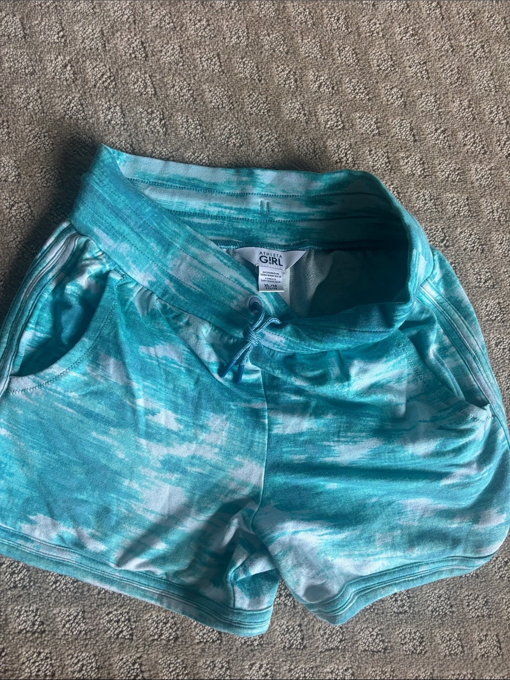 Athleta Teal Blue Tie-Dye Athletic Shorts
